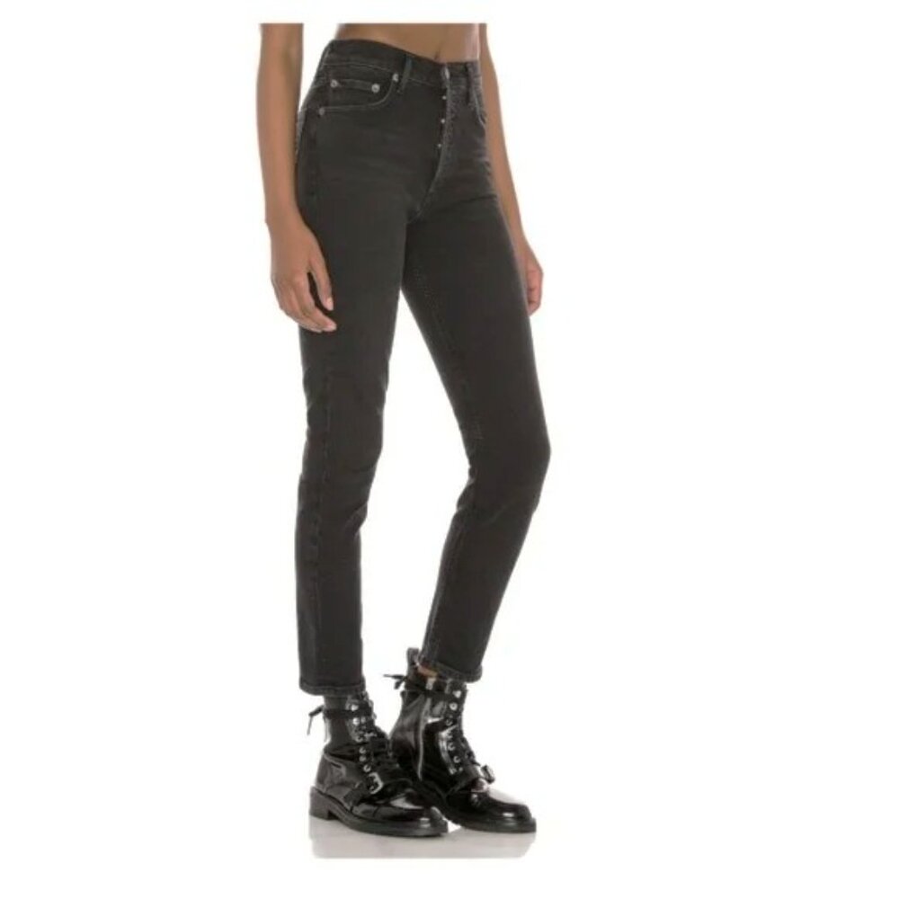 AGOLDE Nico Jeans Womens 28 Black Gray High Rise Skinny Stretch Denim Jeans